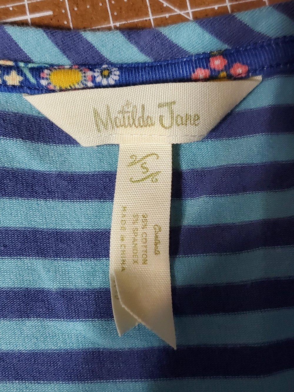 Matilda Jane Navy and Teal Striped Dress Floral Accents Drop Waist Women's SZ S - Picture 8 of 9